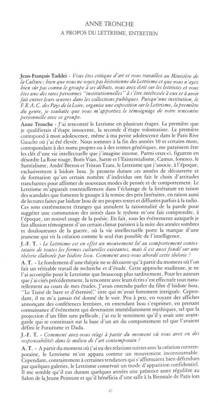 Frac des Pays de la Loire Catalogue d'exposition "Le Lettrisme" 1991